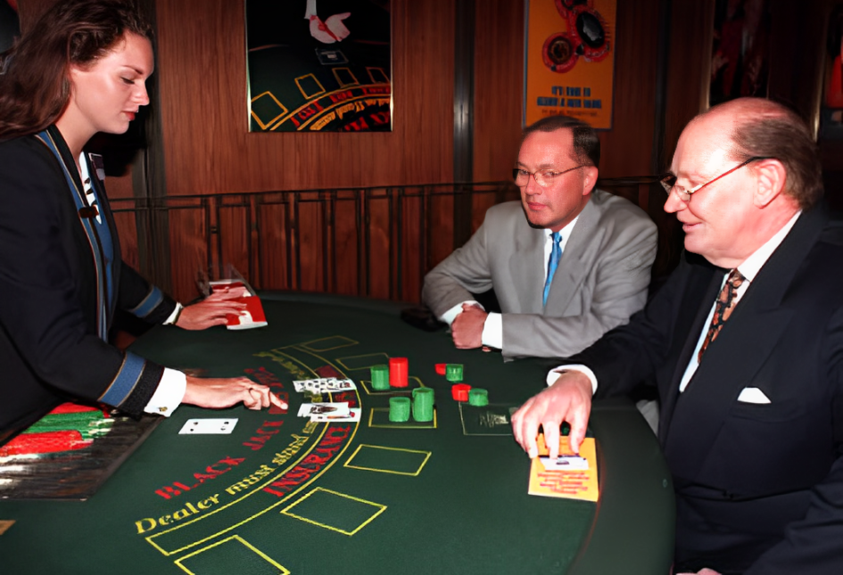 Керри Пакер казино үстелінде Blackjack ойнайды